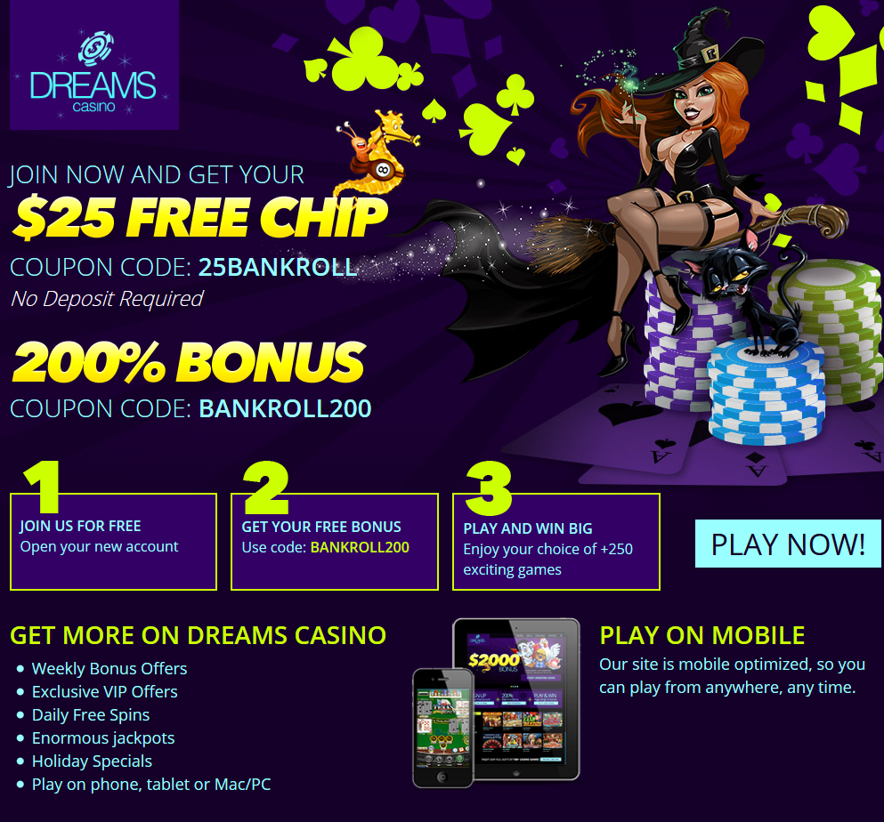 Dream Mobile Casino | $25 Free Chips | 200$ Bonus | Table games