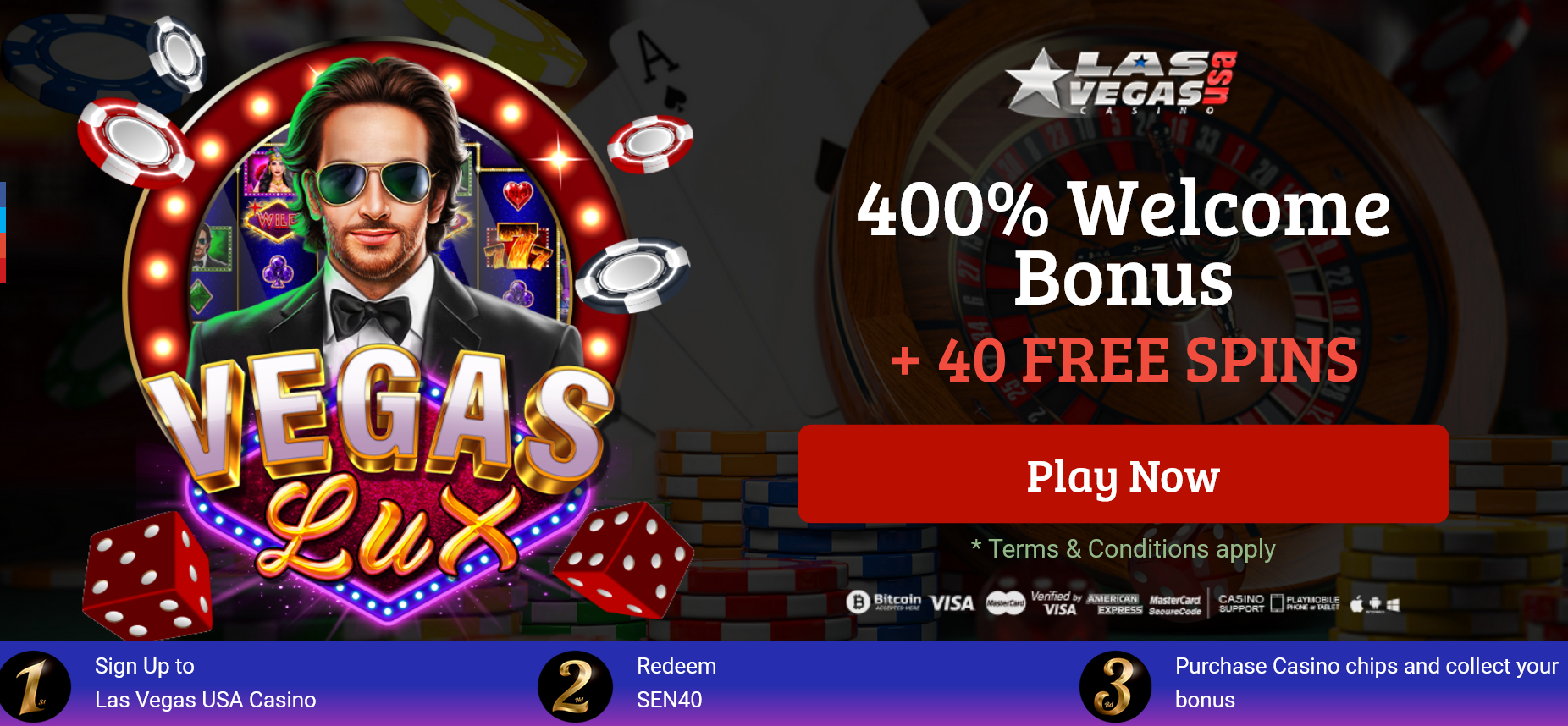 400% WELCOME
BONUS + 40 FREE SPINS